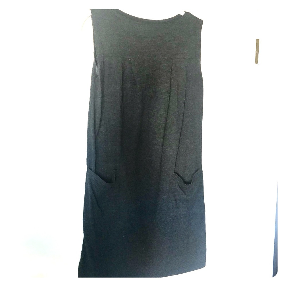 Dark heather grey pleated yoke tunic pocket dress